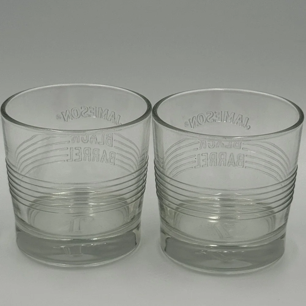 Set of 2‎ Jameson Black Barrel Whiskey Rocks Glasses Embossed Logo
